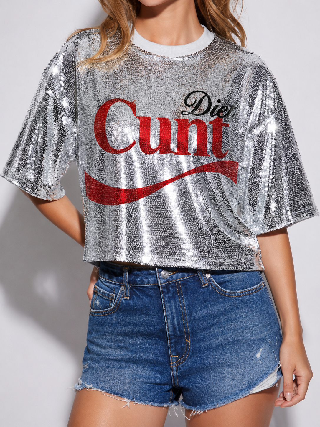 Diet Cunt Crop Sequin Shirt- pre sale