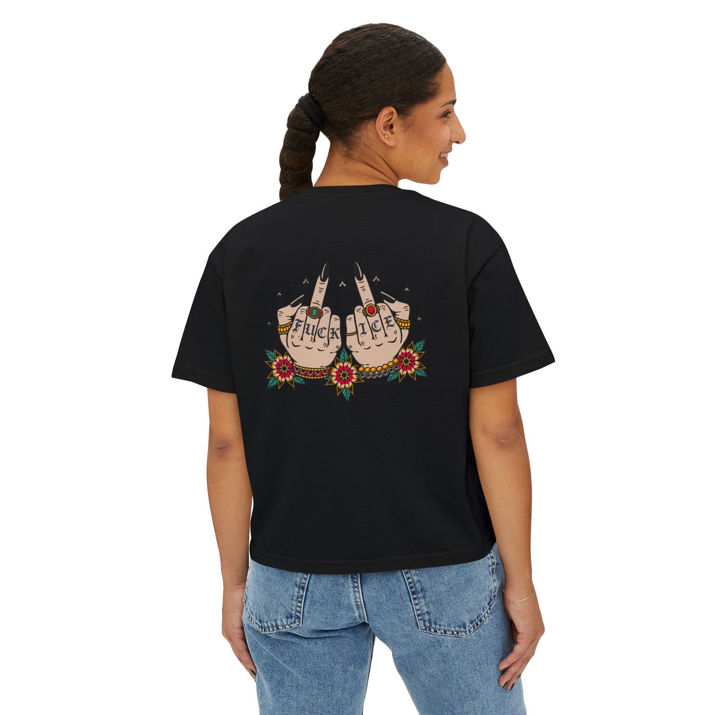 Chinga La Migra- FUCK ICE middle finger Boxy Tee