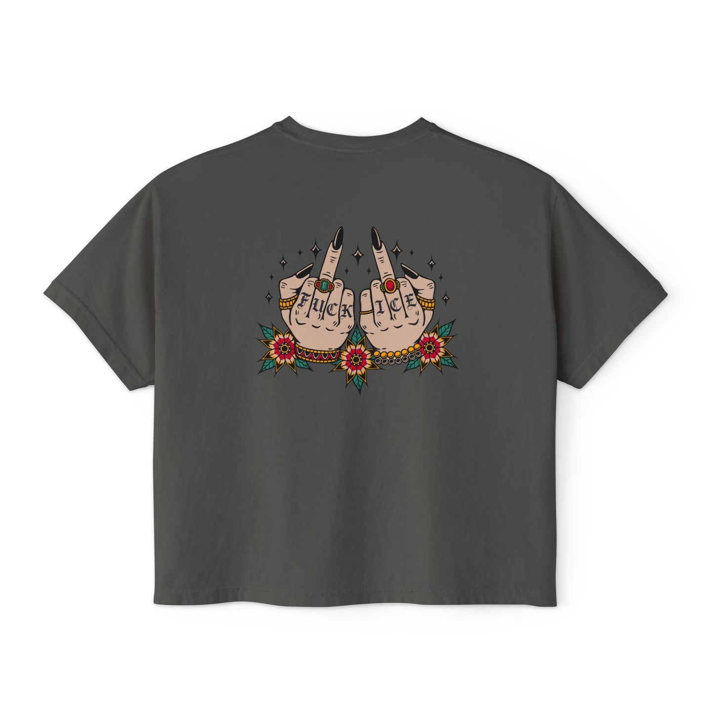 Chinga La Migra- FUCK ICE middle finger Boxy Tee